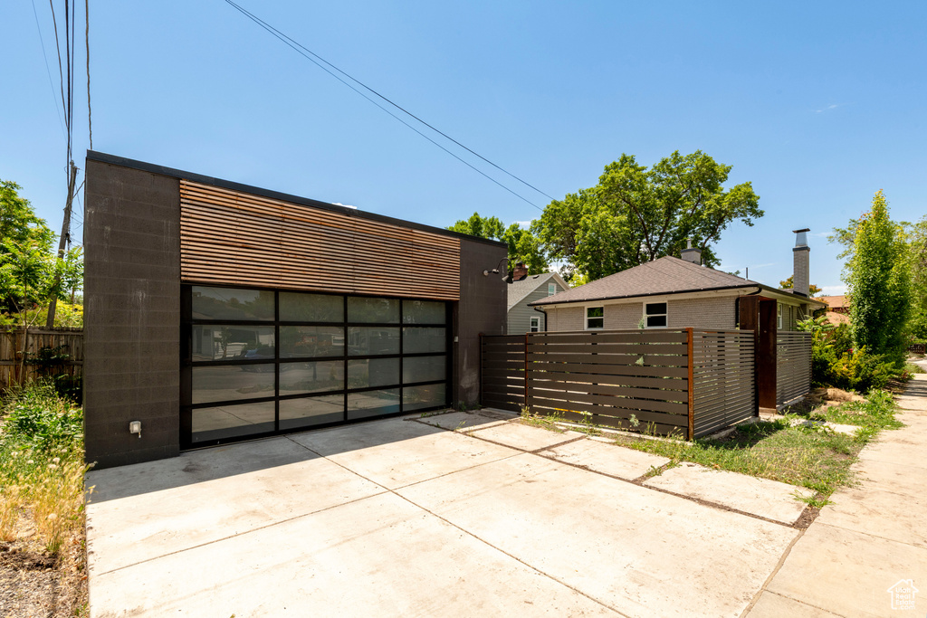 View of detached garage