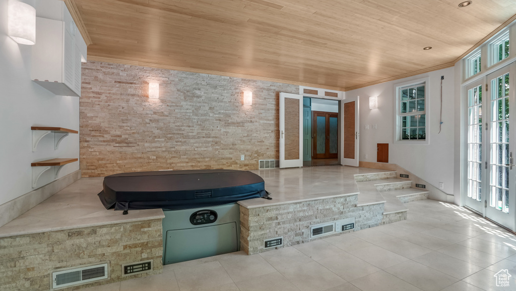 Community lobby with wooden ceiling