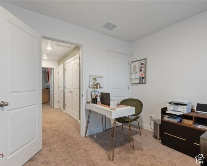 Office area with light carpet