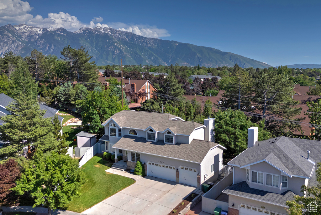 View from above of property with mountains