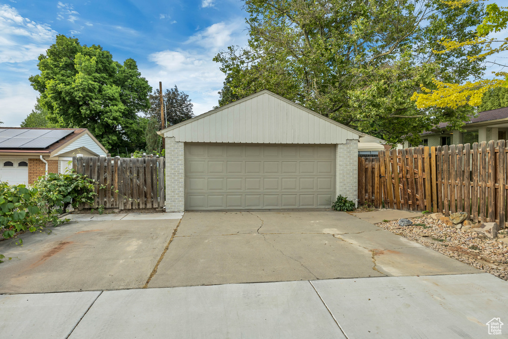 View of detached garage