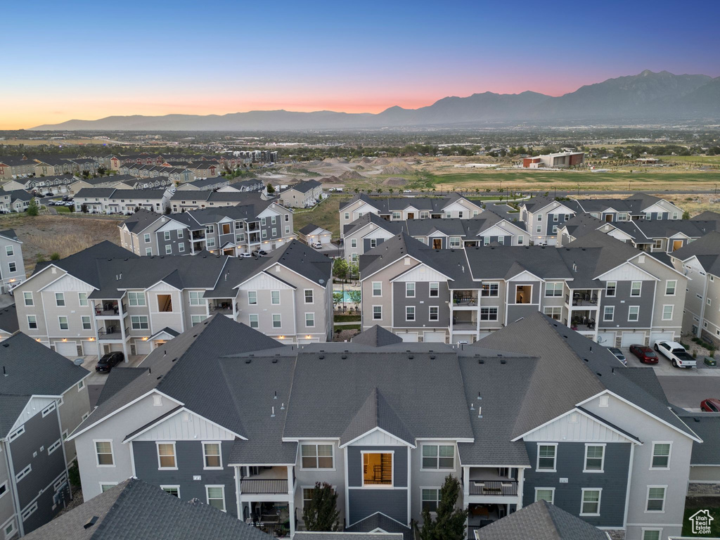 Aerial view at dusk of a mountain view