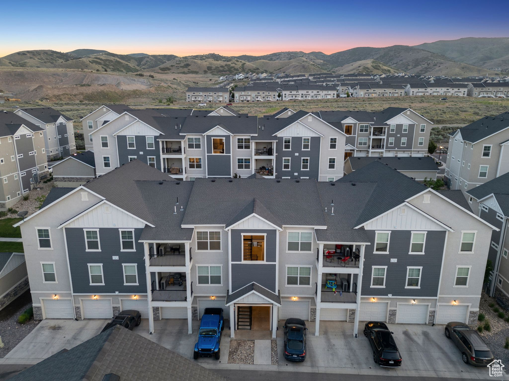 Aerial perspective of suburban area with mountains