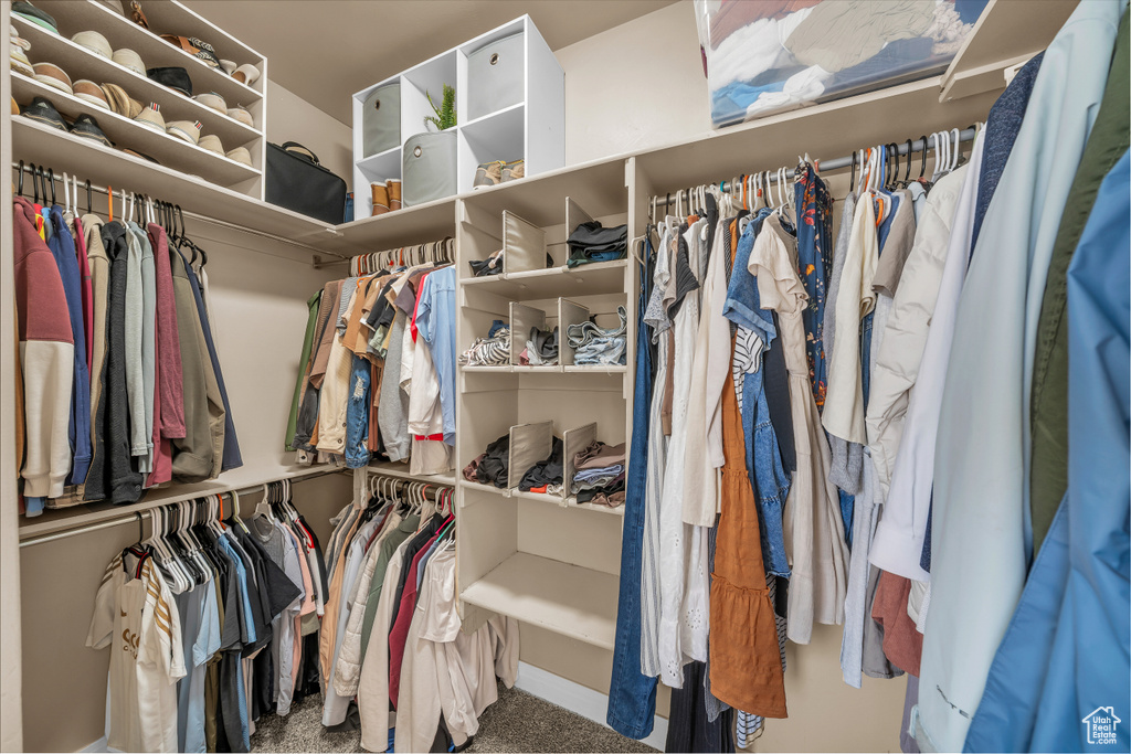 Walk in closet with carpet