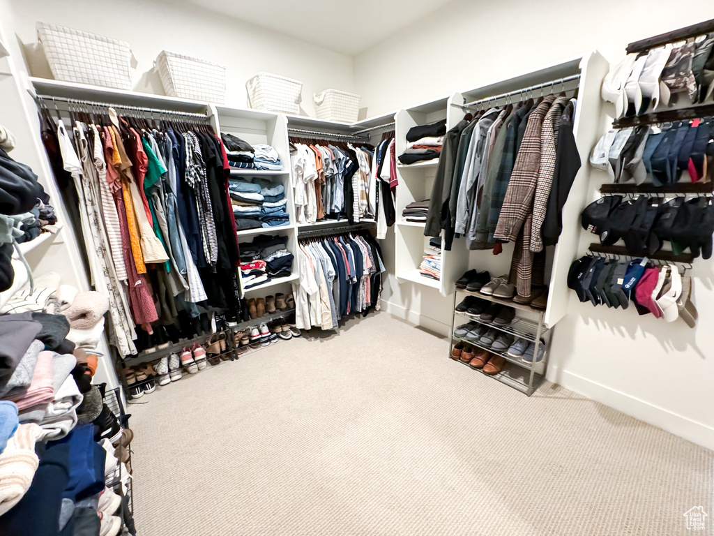 Spacious closet with carpet flooring