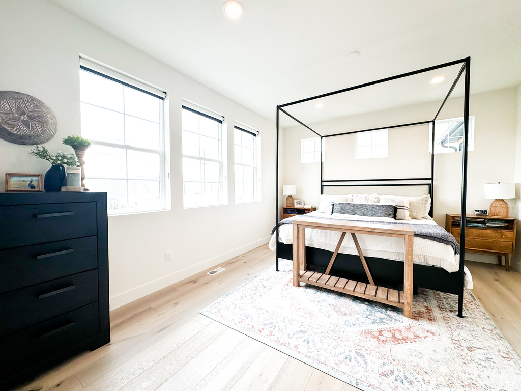 Bedroom featuring recessed lighting and light wood finished floors
