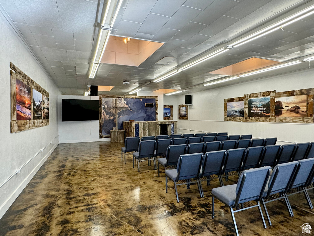 Cinema room with concrete floors