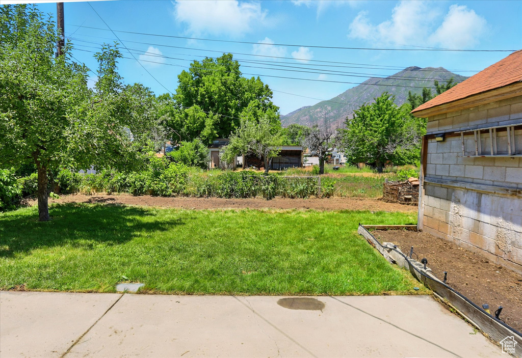 View of green lawn with a mountain view