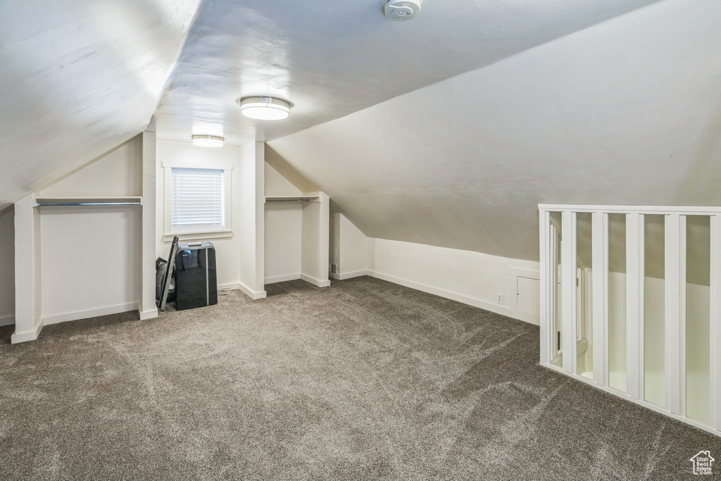 Additional living space featuring carpet floors and lofted ceiling