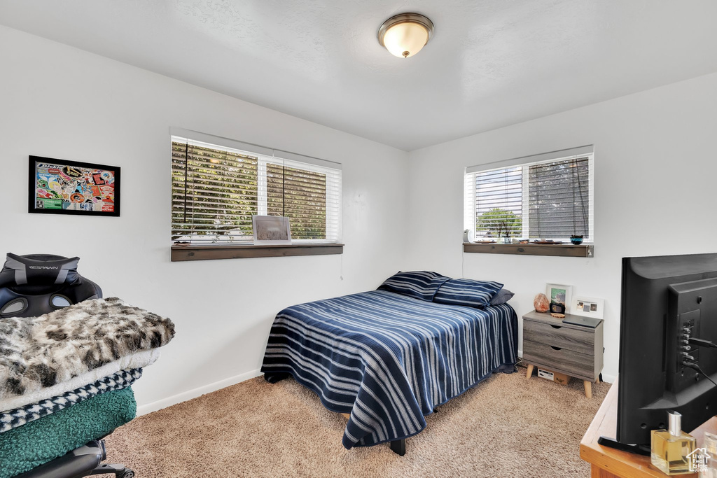 Carpeted bedroom with baseboards