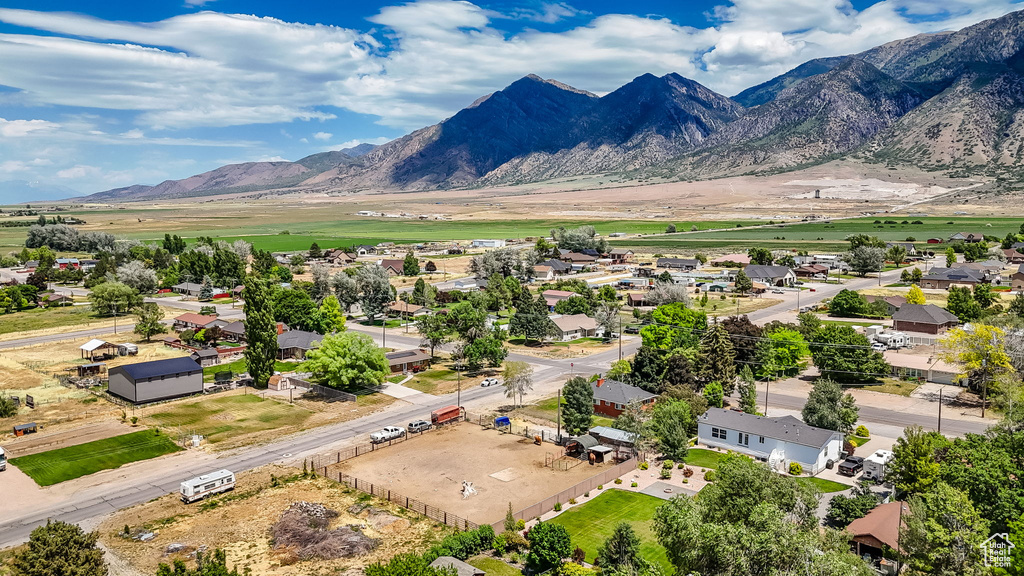 Aerial view of a mountain backdrop