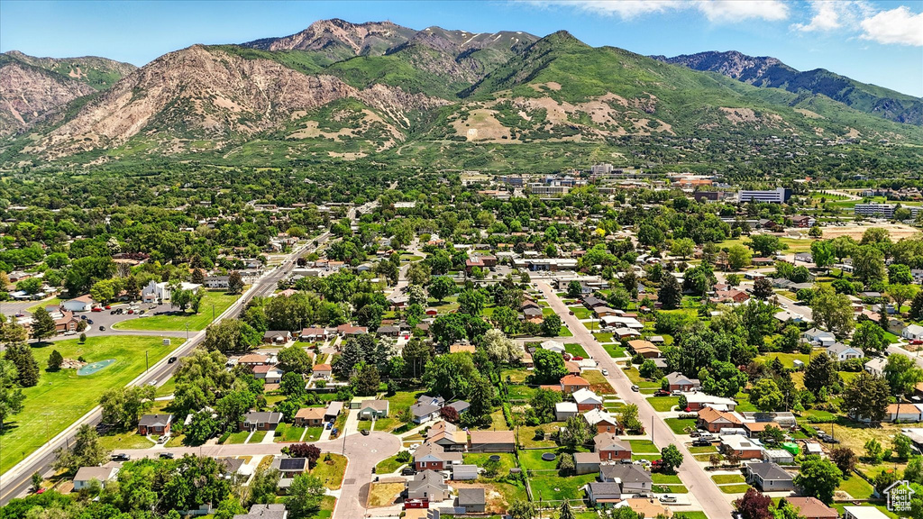 Aerial view of a mountain backdrop