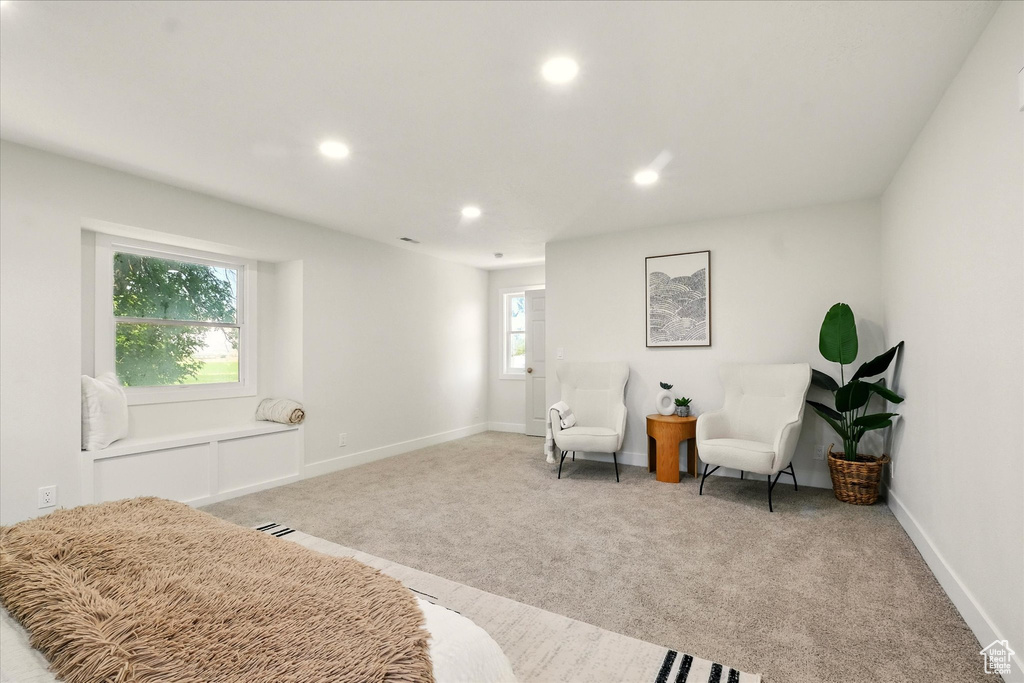 Living area featuring carpet flooring and recessed lighting