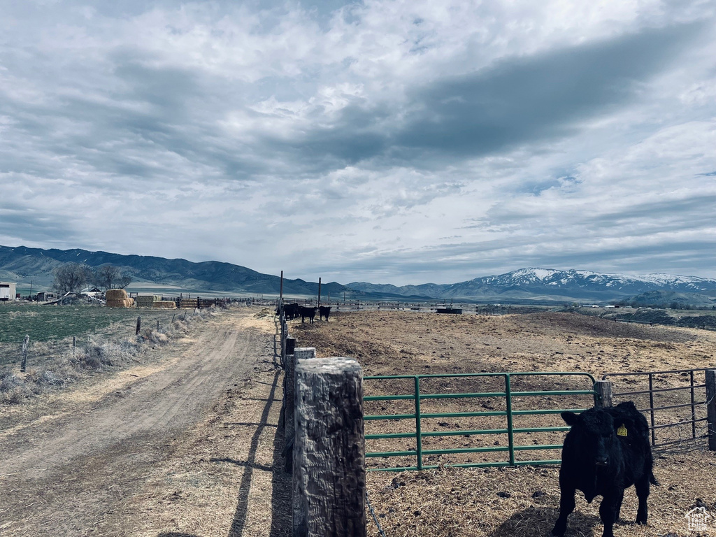 View of mountain background featuring rural landscape