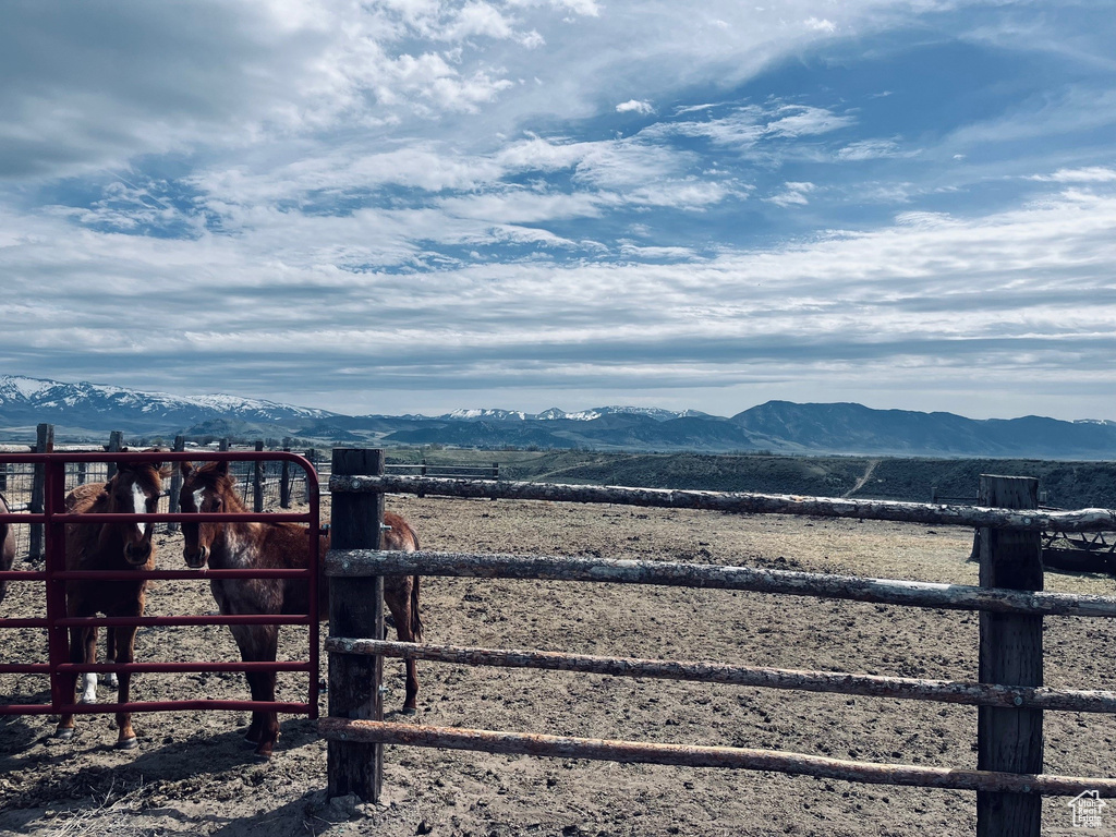 View of yard featuring a view of rural / pastoral area and a mountain view
