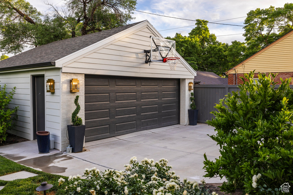 View of detached garage
