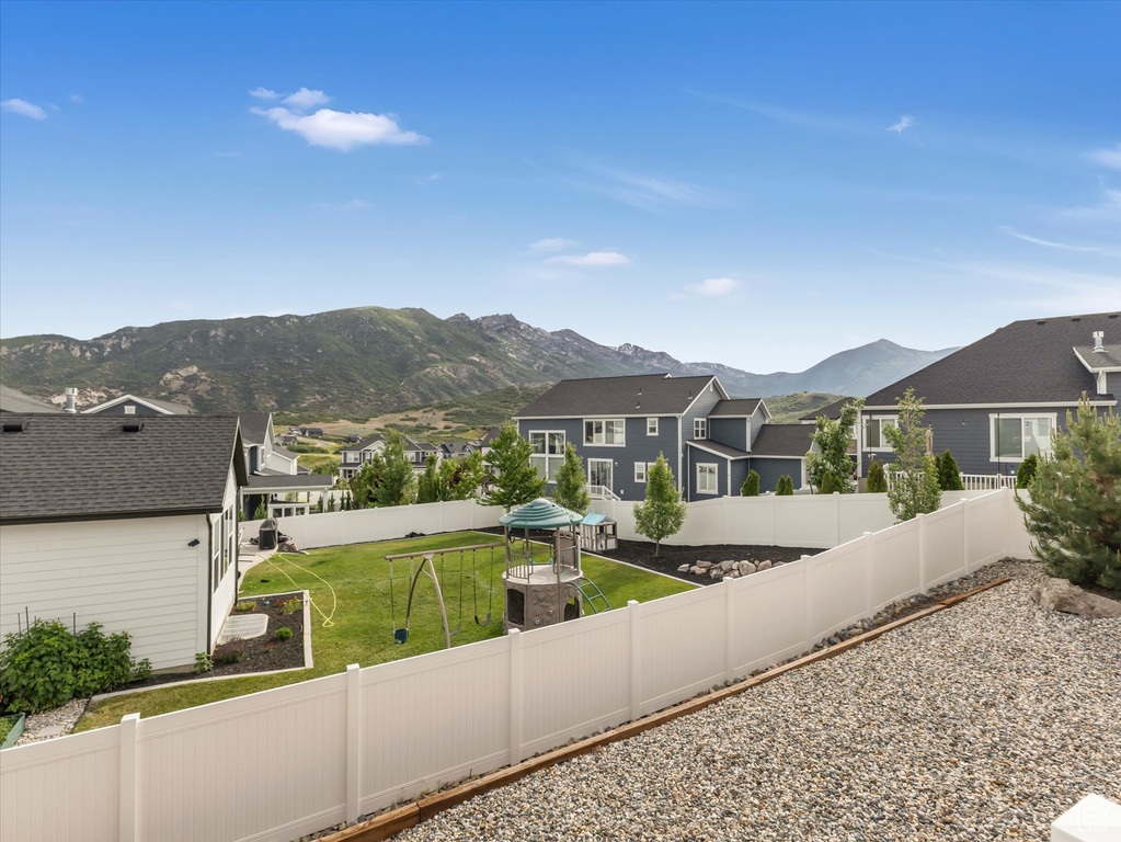 View of mountain backdrop with nearby suburban area