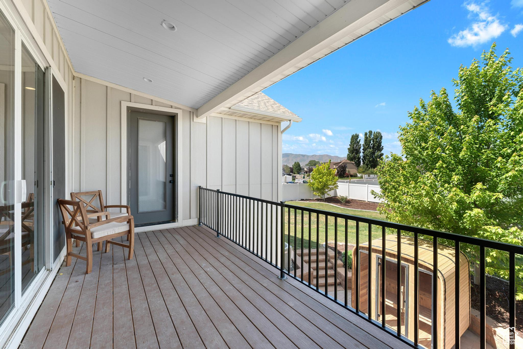 Wooden deck with a mountain view