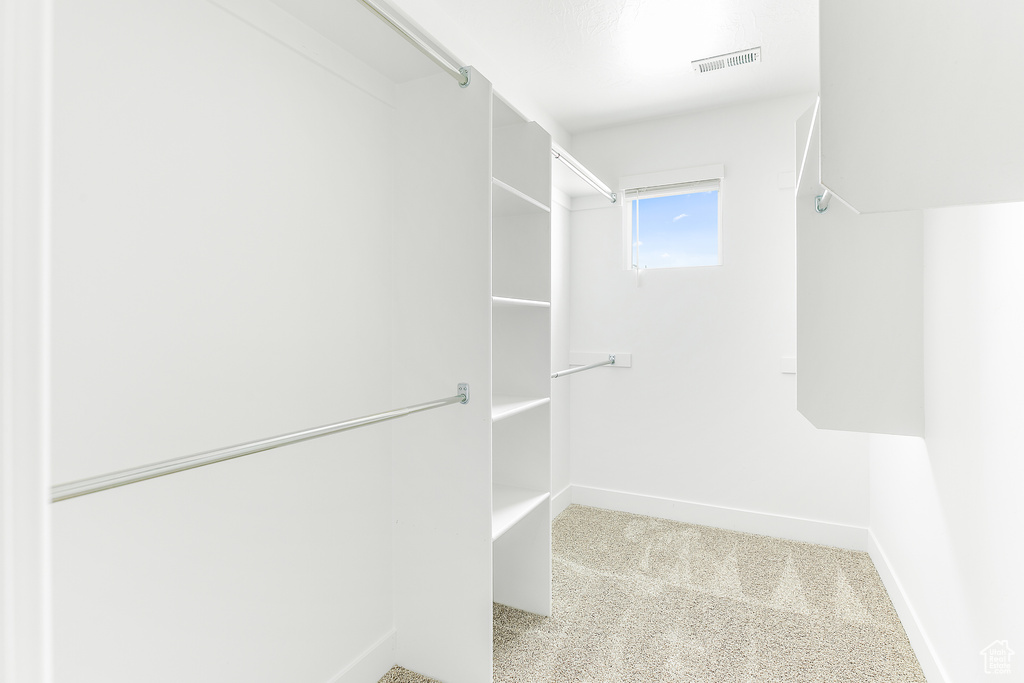Spacious closet with carpet