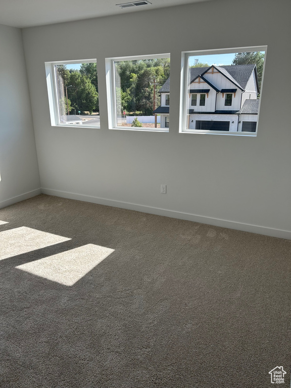 Spare room featuring carpet flooring and plenty of natural light