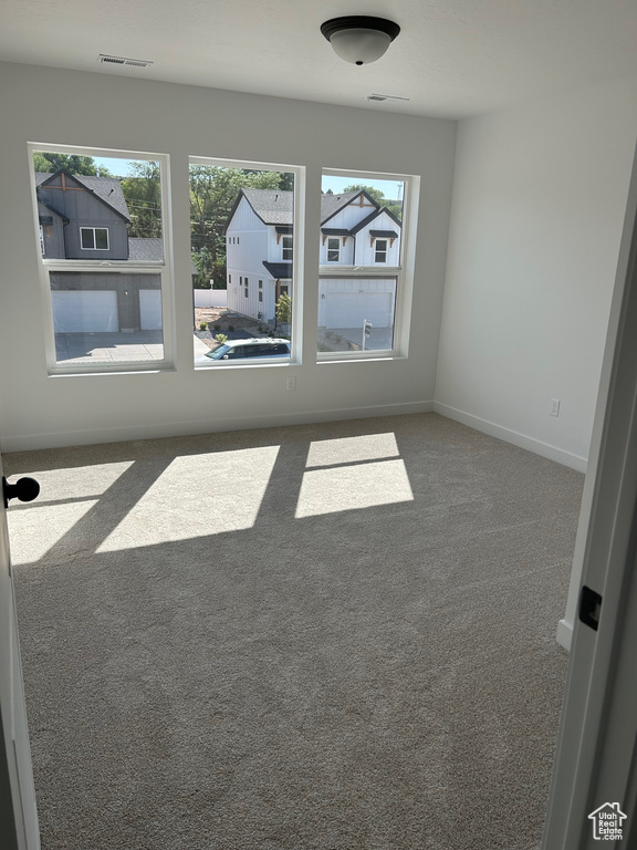 Unfurnished room featuring healthy amount of natural light and carpet