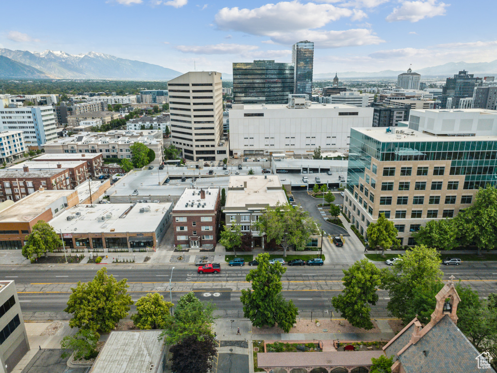 View of city with a mountain backdrop