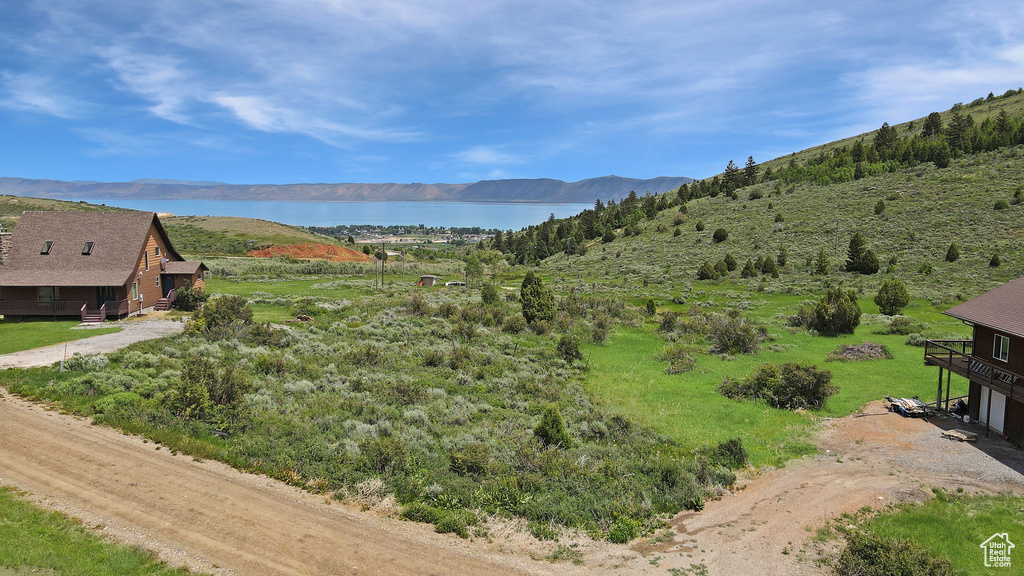 View of mountain background with a large body of water