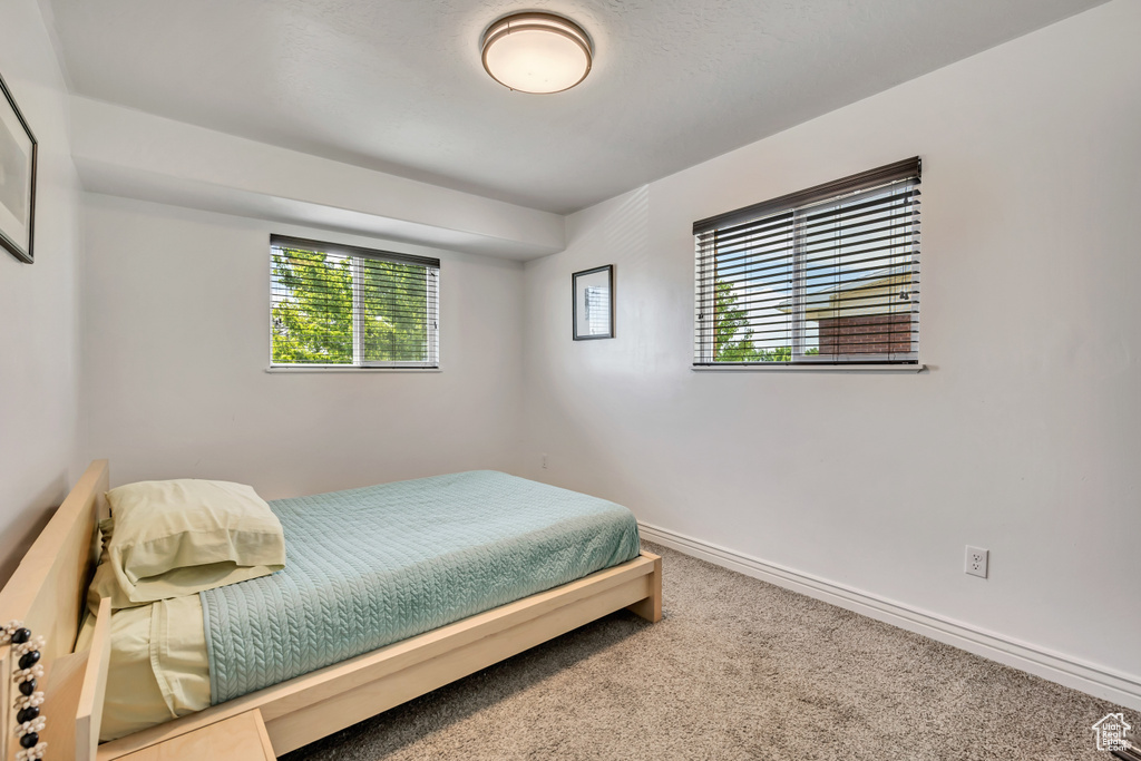 Carpeted bedroom with baseboards