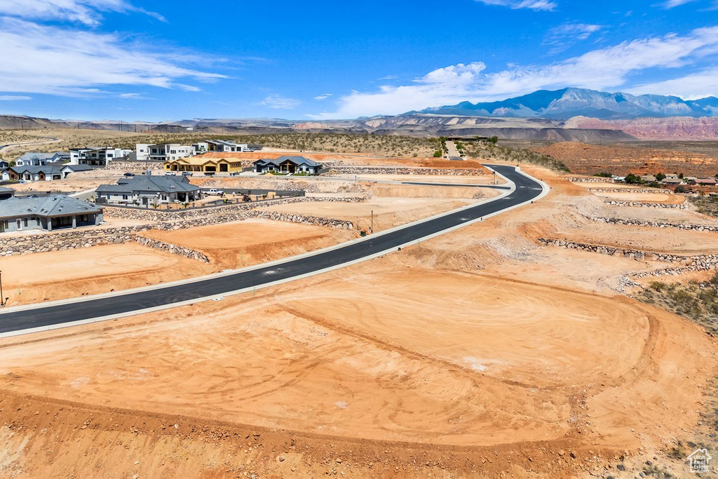 Aerial perspective of suburban area featuring mountains