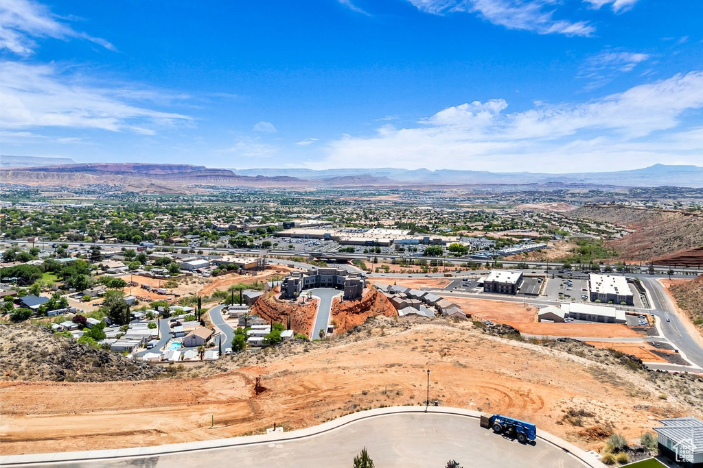 Drone / aerial view of a mountainous background