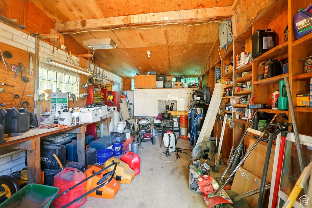 Garage with a workshop area