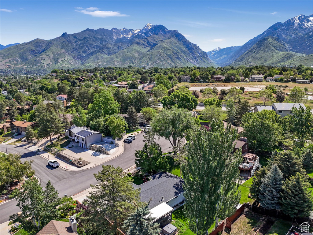 Drone / aerial view of a mountainous background