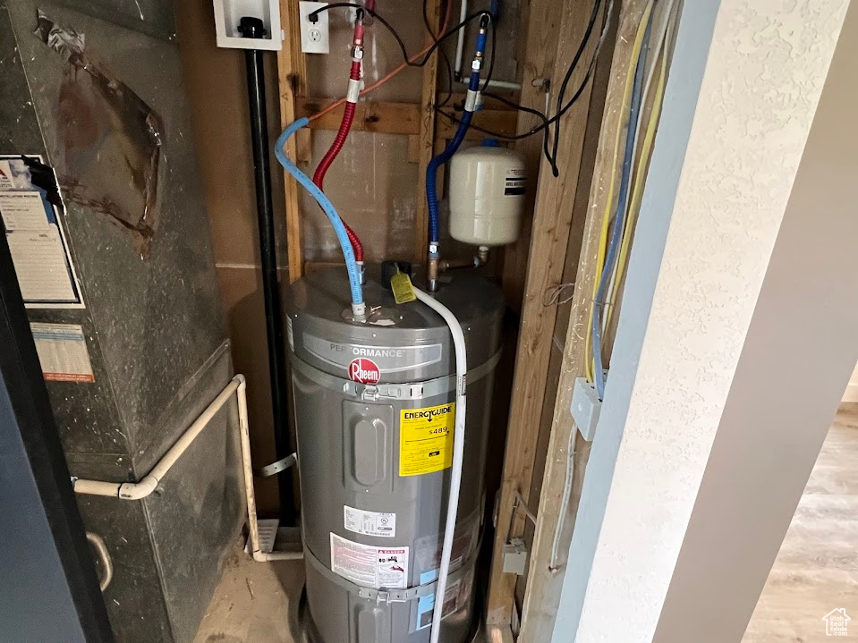 Utility room with secured water heater and heating unit