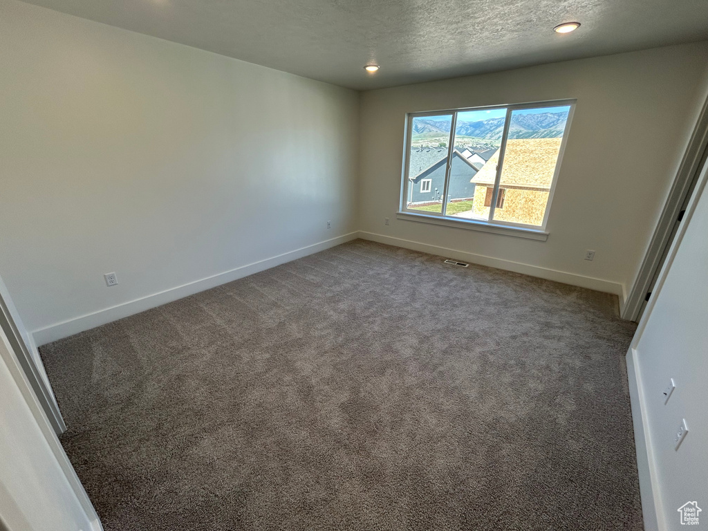 Spare room featuring carpet flooring, a textured ceiling, and recessed lighting
