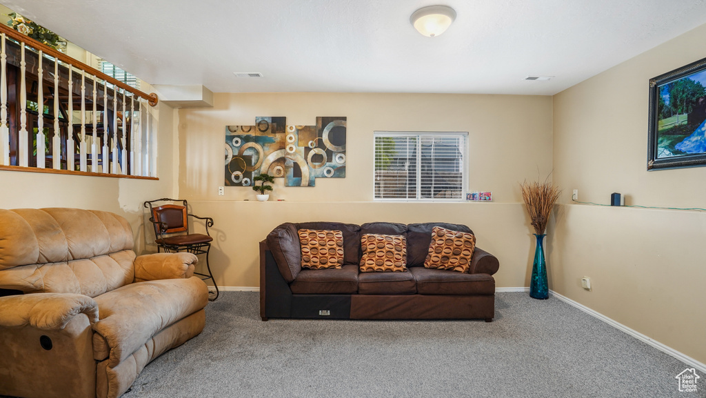 Living room with carpet floors