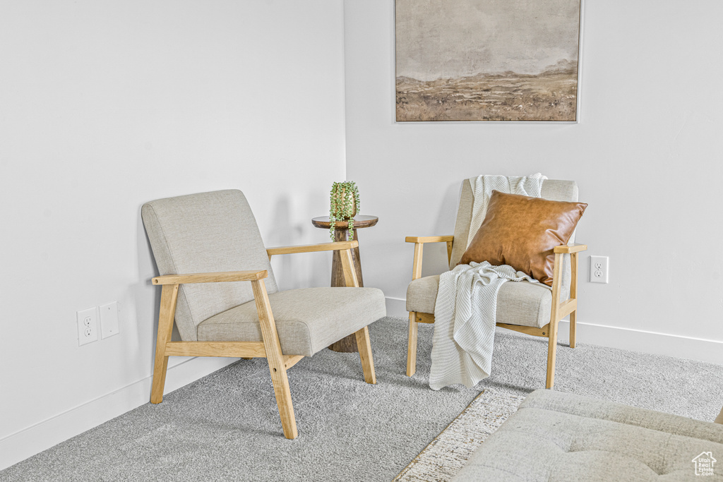 Living area with carpet and baseboards