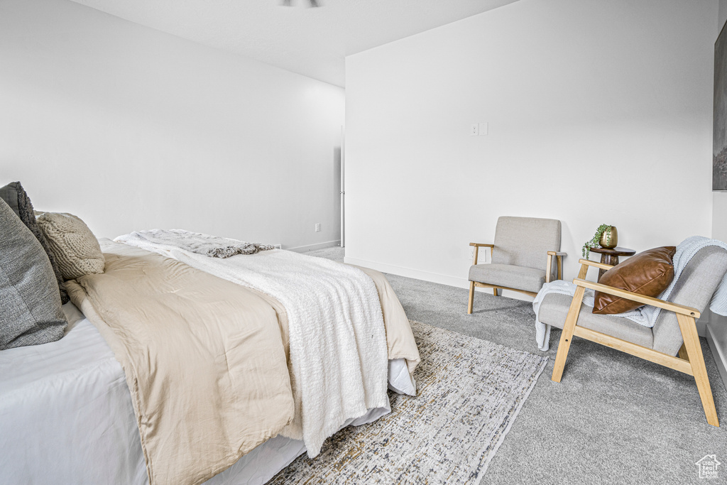 Bedroom with carpet floors and baseboards