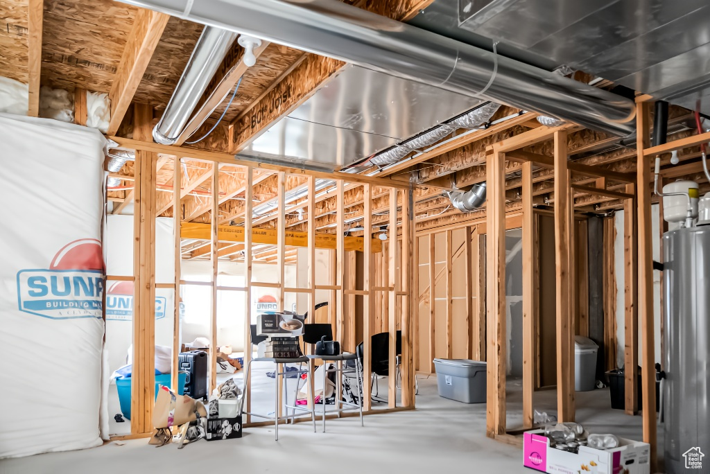 Unfinished basement with water heater