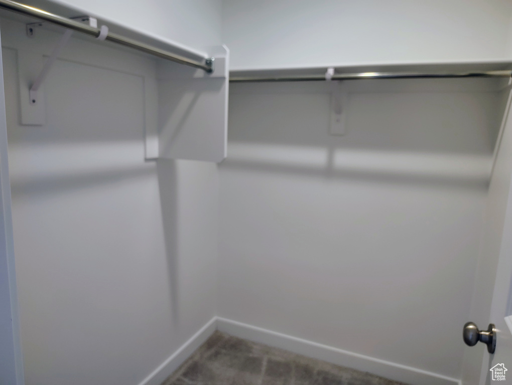 Spacious closet featuring dark carpet