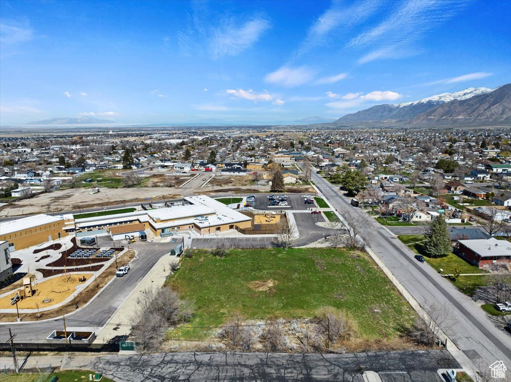Aerial view of a mountain backdrop