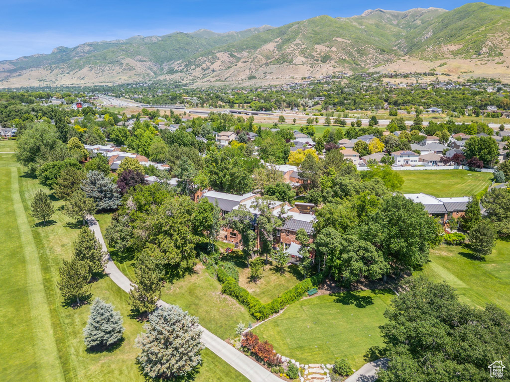Aerial perspective of suburban area featuring mountains