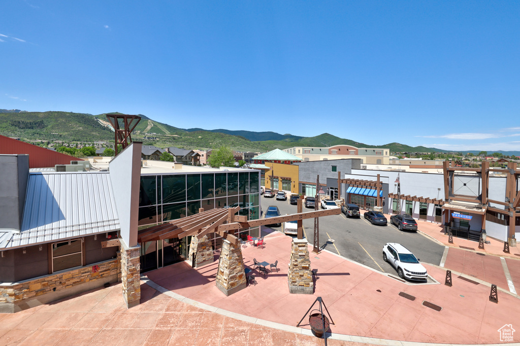 View of patio with a mountain view