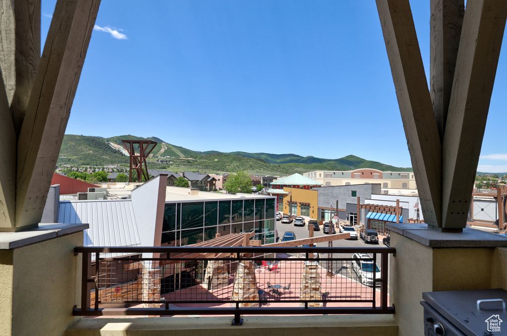 Balcony with a mountain view