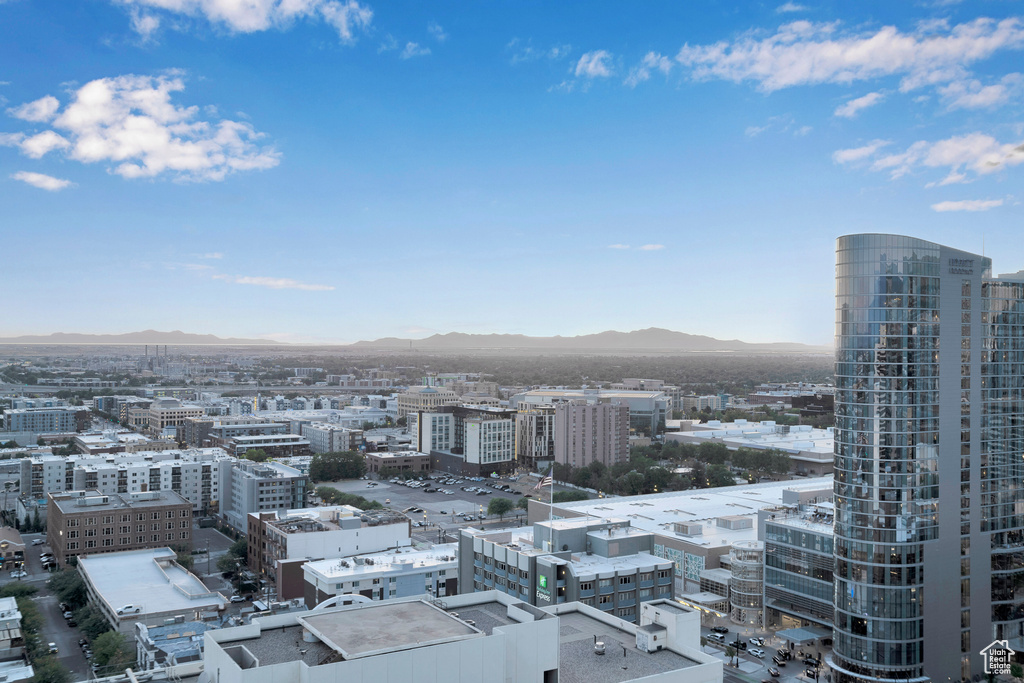 View of city with a mountain backdrop