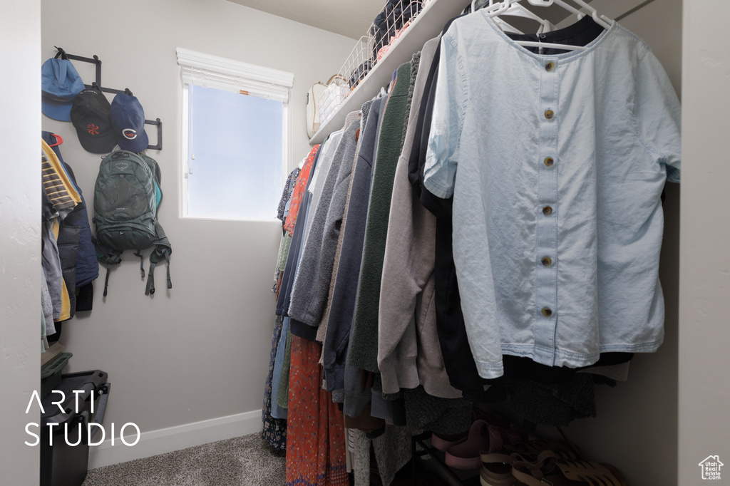 Spacious closet featuring carpet flooring