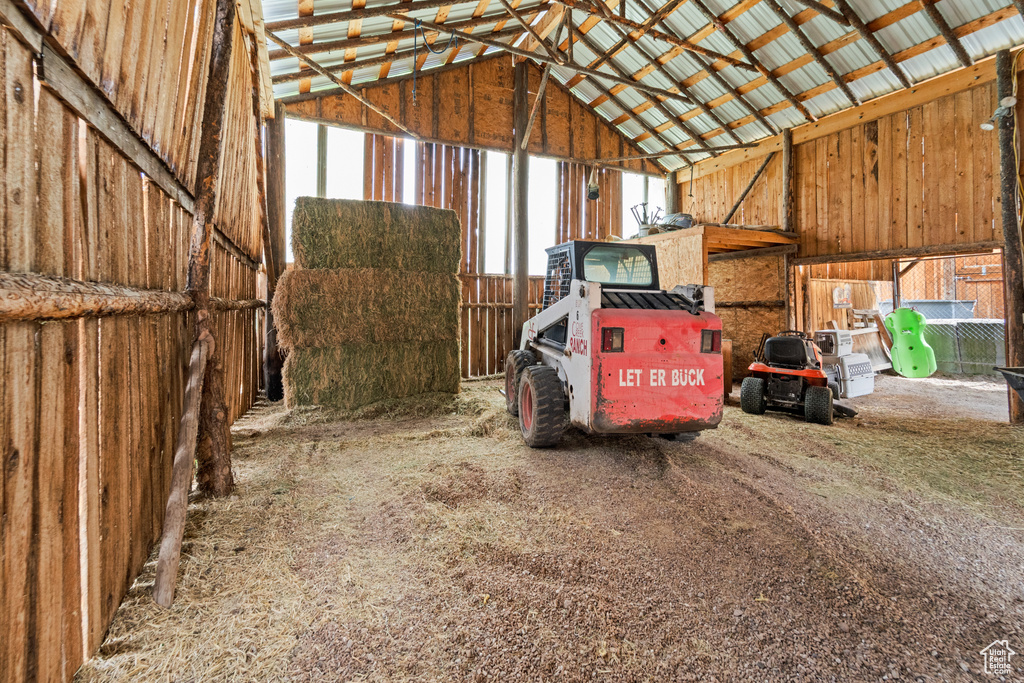 Garage with wooden walls