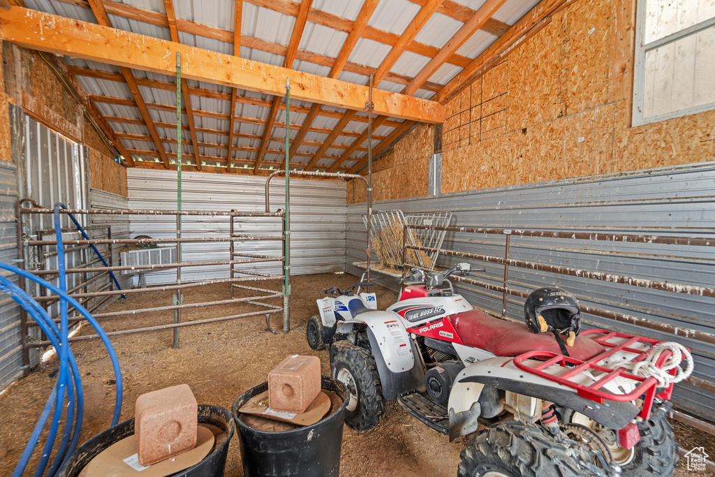 Garage with metal wall
