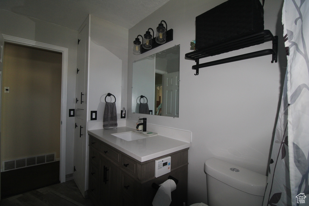 Bathroom with vanity and wood finished floors