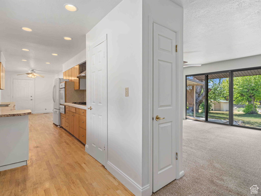 Hall featuring recessed lighting and light wood-style flooring