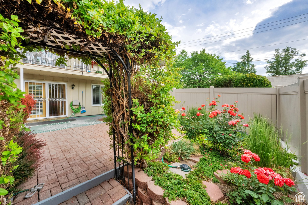 Fenced backyard featuring a patio area